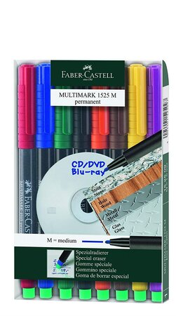 Etui de 8 Marqueurs CD/DVD MULTIMARK Permament Pte M Assortis FABER-CASTELL