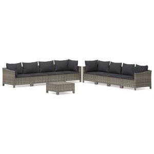 vidaXL Salon de jardin 9 Pièces avec coussins Gris Résine tressée