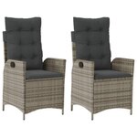 vidaXL Chaises inclinables de jardin lot de 2 et coussins gris rotin