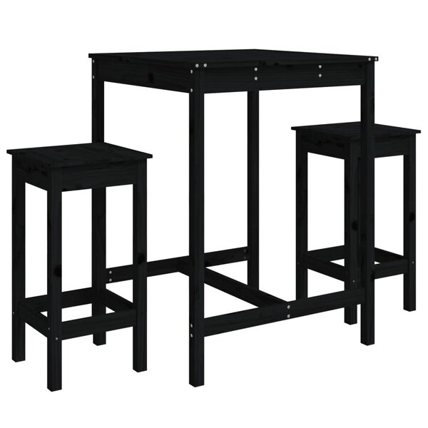 vidaXL Ensemble de bar de jardin 3 Pièces noir bois de pin massif
