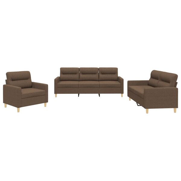 vidaXL Ensemble de canapés 3 Pièces avec coussins Marron Tissu