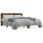 vidaXL Cadre de lit chêne fumé 160x200 cm bois d'ingénierie et métal