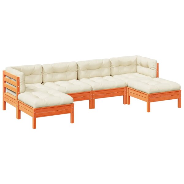 vidaXL Salon de jardin 6 Pièces avec coussins cire marron bois pin massif