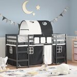 vidaXL Lit mezzanine enfants et tunnel blanc/noir 90x190 cm pin massif