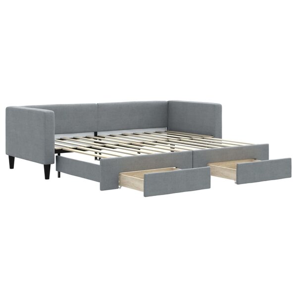 vidaXL Lit de jour avec gigogne et tiroirs gris clair 80x200 cm tissu