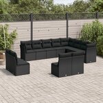 vidaXL Salon de jardin 12 Pièces avec coussins noir résine tressée