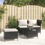 vidaXL Salon de jardin 3 Pièces avec coussins Noir Résine tressée