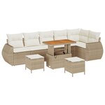 Ensemble de Canapés de Jardin 9 Pièces avec Coussins Beige Poly Rattan Acacia