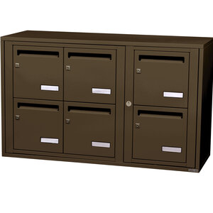 Bloc collectif leabox.com 3x2 grade 3 simple face Intérieur fixation murale Brun Sepia RAL 8014 finition brillante