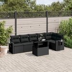 vidaXL Salon de jardin 7 Pièces avec coussins noir résine tressée