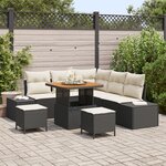 Set de canapé de jardin 8 pièces vidaXL avec coussins Noir poly rotin acacia