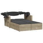 vidaXL Chaise longue double avec auvent et coussins gris clair rotin