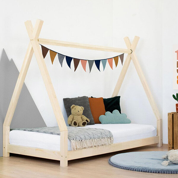 Lit Tipi enfant bois massif naturel vernis 120 x 200 cm