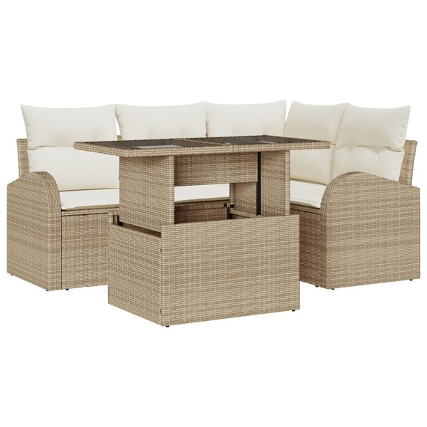 vidaXL Ensemble de canapé de jardin 5 pièces avec coussins beige en rotin synthétique