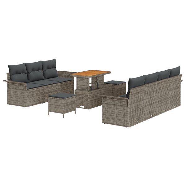 Ensemble de canapé de jardin de 10 pièces avec coussins en rotin synthétique gris vidaXL