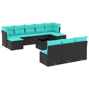 vidaXL Salon de jardin 11 Pièces avec coussins noir résine tressée