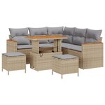 vidaXL Ensemble de Canapé de Jardin 8 Pièces avec Coussins Beige Poly Rattan Acacia
