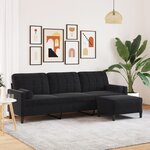 vidaXL Canapé à 3 places avec repose-pieds Noir 210 cm Velours