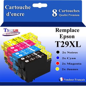 T3AZUR- 8x Cartouches Compatibles avec Epson 29XL 29 XL remplace Epson Expression Home XP-332 XP-335 XP-342 XP-345 XP-352 XP-355