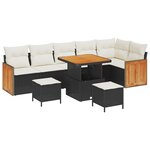 Ensemble de canapés de jardin 9 pièces avec coussins Noir Rotin synthétique Acacia