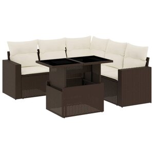 vidaXL Salon de jardin avec coussins 6 Pièces marron résine tressée