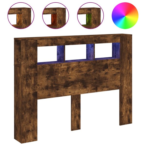 vidaXL Tête de lit à LED chêne fumé 140x18 5x103 5cm bois d'ingénierie