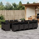 vidaXL Ensemble à manger de jardin 15 Pièces coussins noir résine tressée