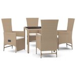 vidaXL Ensemble à manger de jardin avec coussins 5Pièces Beige poly rotin