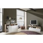 Buffet Maestro 4 portes à panneaux de particules effet bois et blanc laqué 184 x 42 x Hauteur 93 cm
