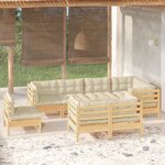 vidaXL Salon de jardin 8 Pièces avec coussins crème Bois de pin massif