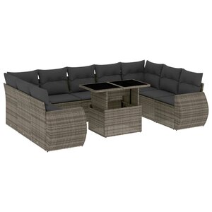 vidaXL Salon de jardin avec coussins 10 Pièces gris résine tressée