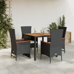 vidaXL Ensemble à manger de jardin coussins 5Pièces Noir Résine tressée
