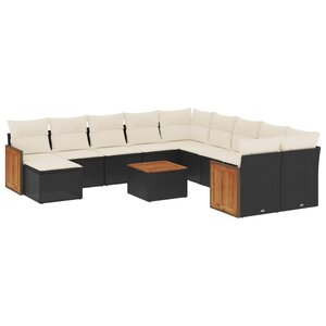 vidaXL Salon de jardin 12 Pièces avec coussins noir résine tressée