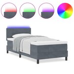 Lit à ressorts avec matelas et éclairage LED Gris foncé 90x190 cm Velours