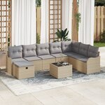 Ensemble de canapé de jardin 9 pièces avec coussins Beige Poly Rattan