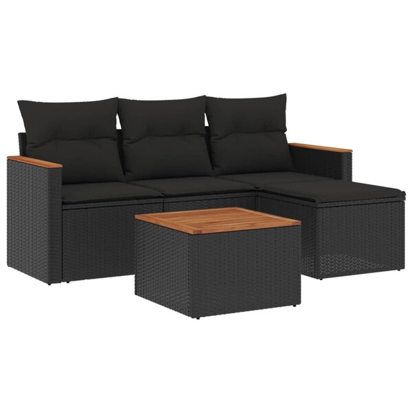 vidaXL Salon de jardin 5 Pièces avec coussins noir résine tressée