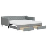 vidaXL Lit de jour avec gigogne et tiroirs gris clair 90x190 cm tissu