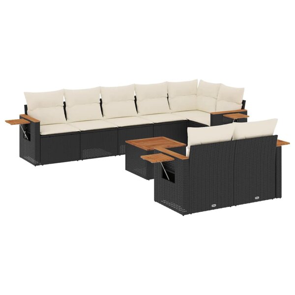 vidaXL Salon de jardin 9 Pièces avec coussins noir résine tressée