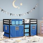vidaXL Lit mezzanine enfants et rideaux bleu 90x190cm bois pin massif