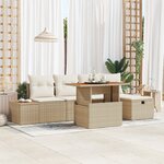 vidaXL Ensemble de canapé de jardin 6 pièces avec coussins beige poly rotin