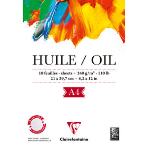 Bloc Huile 240g 10F encollé 1 côté A4 CLAIREFONTAINE