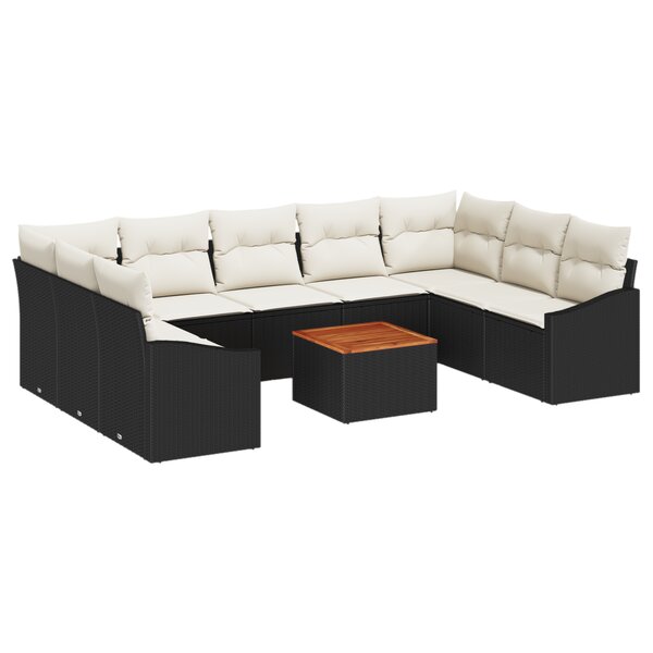 vidaXL Ensemble de canapés de jardin 10 pièces avec coussins noirs en poly rattan et acacia