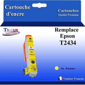 T3AZUR- Cartouche Compatible avec Epson 24XL 24 XL remplace Epson Expression Photo XP-55 XP-750 XP-760 XP-850 XP-860 XP-950 XP-960 XP-970 Jaune