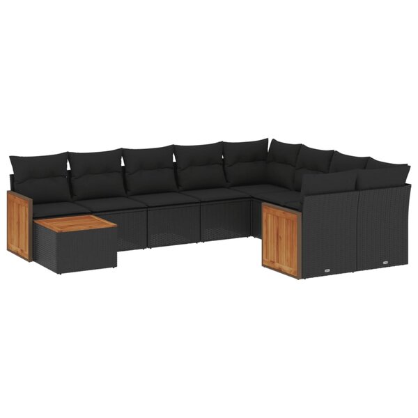 vidaXL Salon de jardin 10 Pièces avec coussins noir résine tressée