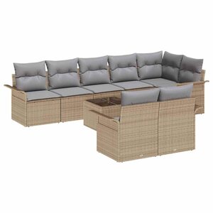 vidaXL Ensemble de canapé de jardin 9 Pièces Beige polyrotin