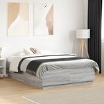 vidaXL Cadre de lit avec LED sans matelas sonoma gris 135x190 cm