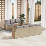 Ensemble de canapés de jardin de 8 pièces avec coussins beige en rotin poly