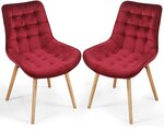 Lot de 2 chaises de salon salle à manger pied en bois et velours rouge foncé 01_0000543