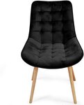 Lot de 6 chaises de salon salle à manger pied en bois et velours noir 01_0000731