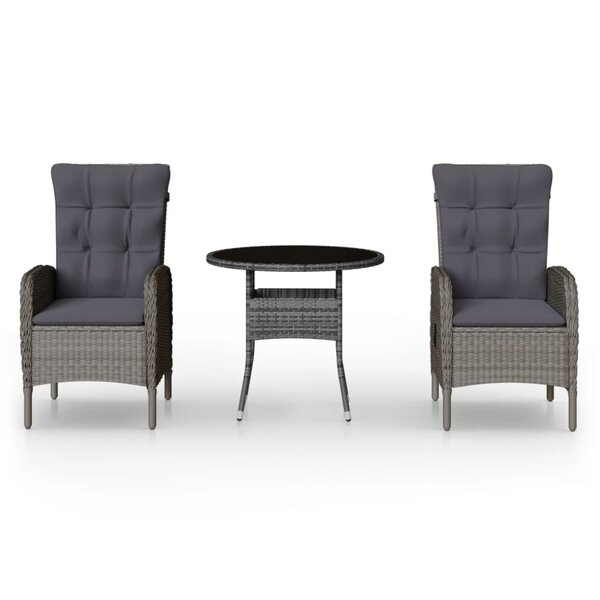 vidaXL Mobilier de bistro de jardin 3 Pièces Résine tressée Gris